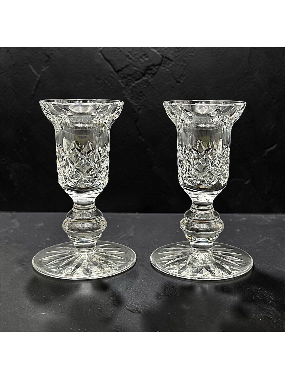 Set of 2 Waterford Crystal Cut Glass Candlesticks 4.5" with Original Box
